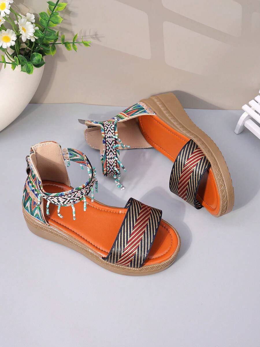 Children's Sandals, New Spring/Summer Girls High Heel Wedge Sandals, Big Kids Princess Shoes, Toddler Open Toe Backstrap Sandals, Fashion Girls Outdoor Student Little Kids Sandals - Black - View 1