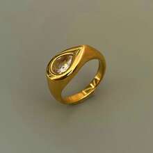 VKHK 1 chiếc nhẫn sang trọng mạ vàng 18K bằng thép không gỉ, đính đá Zirconia lấp lánh hình giọt nước, thích hợp cho nữ giới đeo hàng ngày và trong các dịp cưới hỏi, làm quà tặng. - chiếc nhẫn kim cương - Xem 2