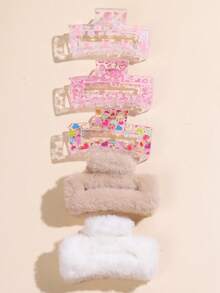 5pcs/Set Cute High-End Versatile Pink Tone Sweet Heart & Square Hair Clips, Strong Grip, Minimalist Daily Women Hair Accessories, Elegant Cute Casual Street Style, Valentine's Day Hair Decor - Multicolor - View 3