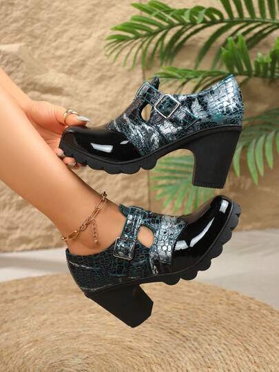 Plus Size Women's Chunky Heel Round Toe Slip-On Shoes, Spring/Summer/Autumn