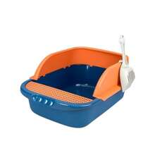MATCHI Arenero para Gatos con Borde Elevado Rejilla Antiderrames y Pala 52*36*21.5 cm Naranja - Naranja - Ver 6