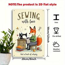 2D Flat, 1pc Vintage Sewing Fox Metal Sign, 8x12 Inch - Whimsical Iron Wall Art With Stitching Theme, Ideal For Craft Room, Studio, Or Bedroom Decor, Perfect Gift For Handmade Enthusiasts, Craft Room Decor, Perfect For Room Decor - White - View 4