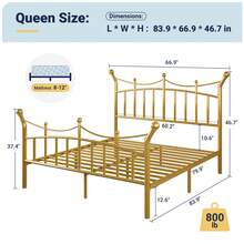 Allewie 14 Inches Twin/Full/Queen/King Size Metal Platform Bed Frame With Elegant Crown Headboard & Footboard, Sturdy Mattress Foundation With Under-Bed Storage, Easy Assembly, No Box Spring Needed, Gold - Vàng - Xem 10