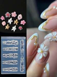 1pc Blooming Camellia, Orchid, Lily Flower Nail Art Carving Mold, High Transparency Silicone 5-Petal Flower Nail Gel Printing Mold, Nail Art Tool For Spring & Summer - Clear - View 5