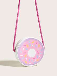 1pc Girls' PU Fuchsia Donut Shaped Cute & Fun Crossbody Bag - Mauve Purple - View 3
