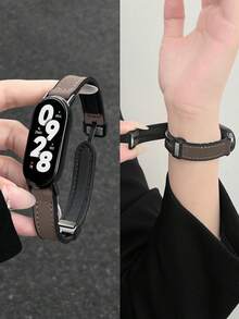 1pc Faux Leather Folding Magnetic Clasp Strap, Suitable For Xiaomi Mi Band 10/9/8, Band 10/9/8, Galaxy Fit3 Smartwatch, Soft & Breathable Replacement Wristband - Burnt Brown - View 2