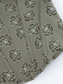 紧身胸衣上衣，配有可调节细肩带，花卉印花腰部训练紧身胸衣，适合女士修身塑身衬衫，适合晚会或舞会 - 灰色 - 查看 8