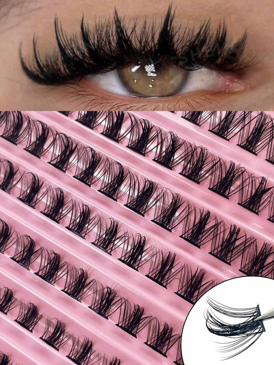 120PCS D Curl Clusters Manga DIY Eyelash Extension Fluffy Soft Individual Cluster Lash Thick Cluster Lash Natural False Eyelashes - D - View 1