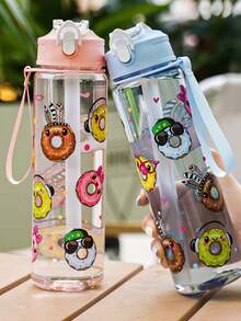 1pc 750ml/26oz Cute Donut Pattern Tumbler Bottle With Straw, 10 Styles Available, Woven Handle, Portable & Durable, Suitable For Outdoor, Travel, Sports, Holiday & Birthday Gift - Multicolor - View 8