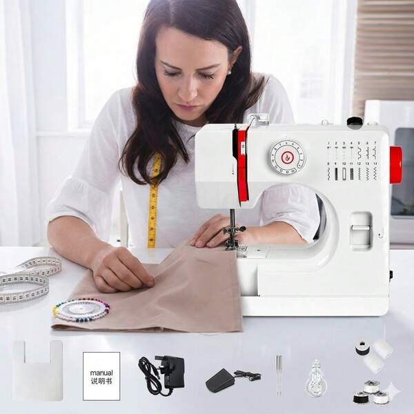 728 Electric Sewing Machine Upgraded Version With 14 Built-In Stitches, Multi-Function Household Mending Machine With UK Plug, Portable Crafting Tool For Beginners & Professionals, Ideal Creative Gift (White/Purple)