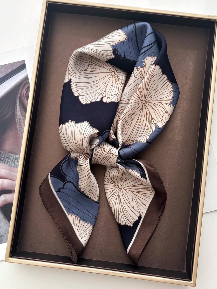 1条佩斯利印花仿丝头巾，男士多功能颈巾、头带、装饰品 - 藏青花 - 查看 1