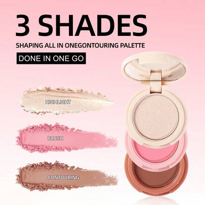 HANDAIYAN 三合一高光、腮红、修容彩妆盘，持久显色腮红，色彩饱和度高，打造西式妆容，便携魅力十足，是节日派对、万圣节、圣诞节、秋冬季节以及宿舍必备单品。