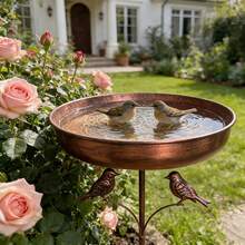 手工复古铸铁鸟浴盆及喂食器套装 - 防锈户外鸟浴盆带喂食器，易于清洁，五爪底座 - 手工花园装饰，适合雀类、蜂鸟、麻雀、知更鸟 - 婚礼/圣诞礼物 - 彩色 - 查看 3