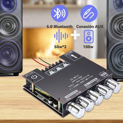 2.1 Canal Amplificador de Potencia con Conexión AUX y Bluetooth 50Wx2+100W,Versátil Compatibilidad para Home Theater, PC y Música en Casa,Control de Agudos y Graves,Ideal para Construcción de Altavoces Personalizados DIY
