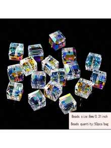 50pcs/Bag AB Cube Glass Beads, Faceted Square Glass Beads Transparent Spacer Beads For Jewelry Making DIY Craft Supplies - Multicolor - View 13