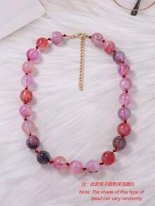 1 pieza Collar de cuentas hecho a mano de resina geométrica personalizado, de lujo, ligero, versátil y fresco, de estilo dulce para mujeres - Collar de cuentas frescas - Ver 5