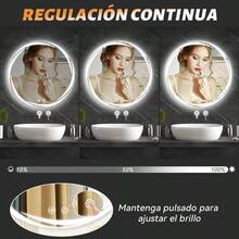 Oferta exclusiva Espejo para Baño, Espejo LED de Baño Redondo con Función de Memoria y Desempañado HD, Espejo de Maquillaje, Botones Táctiles Inteligentes, Regulable 3 Colores, 4mm Vidrio Prueba Explosiones - Gris - Aureola - Ver 6
