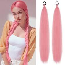 2 件装辫子马尾接发，带弹力绳，直发顺滑环绕式辫子接发，自然柔软合成假发，蓝色渐变，26 英寸，情人节、音乐节适用 - 彩色 - 查看 2