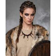 Collar cruz cuervo vikingo dientes hueso salvaje bárbaro halloween cosplay joyería alternativa - Estilo café de dientes - Ver 2