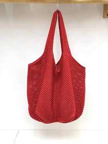 Yogodlns 轻便休闲镂空编织购物钩编包，大容量手提袋，适合旅行、户外活动和上学。多功能厨房收纳网袋，适合海滩度假或轻松携带，母亲节礼物之选。 - 紅色 - 查看 8