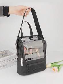 1pc Large Black Shoulder Strap Makeup Brush Storage Bag, Makeup Brush Holder, Vertical Makeup Brush Rack, Professional Travel Makeup Bag With Shoulder Strap And Adjustable Compartments - Multicolor - View 6