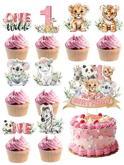 1st Birthday Cupcake Toppers, Animal Shaped Cupcake Decorations, Party Supplies, Gender Reveal Party Decorations