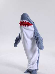鲨鱼连帽毯 柔软法兰绒鲨鱼睡袋沙发毯，新款卡通动物可爱趣味睡袋，成人尺寸，动物睡衣，圣诞派对睡衣，可穿戴鲨鱼连帽毯，超柔软舒适的鲨鱼服装 - 彩色 - 查看 7