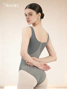 DonsGirl Women's Ballet Leotard - Double Layer Mesh Patchwork, High Waist Modern Design, Adjustable Straps, Elegant Sexy Jumpsuit, Suitable For Dance Performance And Everyday Wear - Grey - View 4