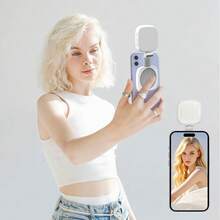 Tangle Free Dual Color Temperature Magnetic Selfie Light For Phone, USB Rechargeable Phone Light With Mirror, Instant Attachment For MagSafe, Phone Accessories For Selfies, Video Conference, Women's Day Gift - White - View 8