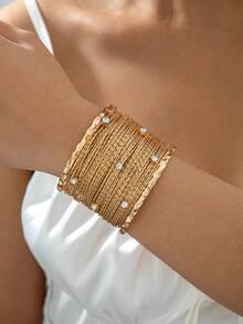 1件极简半圆形镂空几何C形金属手镯，珠宝礼品，适合派对和宴会场合 - 彩色 - 查看 8