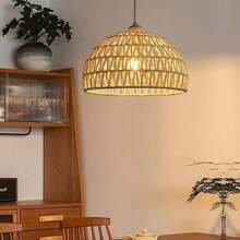 1pc Bohemian Style Paper Rope Lampshade, Rustic Hanging Lamp Shade, Woven Paper Rope Basket Ceiling Light Shade, DIY Pendant Light Shade, Suitable For Living Room, Kitchen Island, Dining Room Decor, Unique Home Decor Lampshade (Lamp Cord And Lamp Base Not Included) - Multicolor - View 9