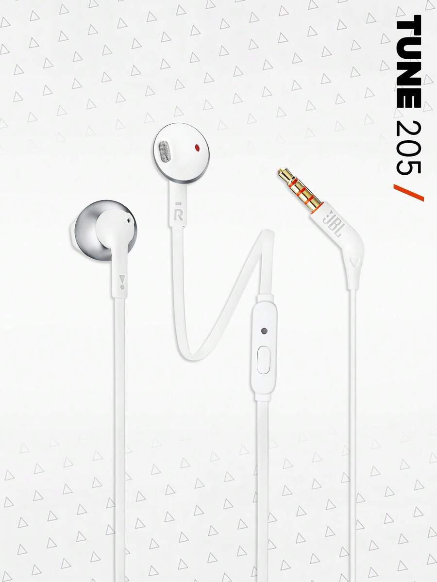Tai nghe nhét tai có dây Tune 205, âm thanh JBL Pure Bass huyền thoại, thiết kế công thái học nhẹ nhàng cho cảm giác thoải mái cả ngày, mic và điều khiển tích hợp trên dây để điều khiển cuộc gọi và nhạc, đa năng cho việc đi lại hàng ngày và tập luyện nhẹ.