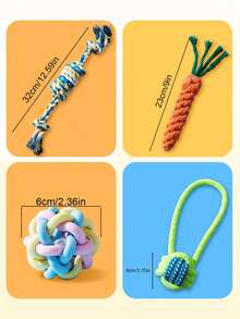 5/7/16/25 Peças Conjunto de Brinquedos para Mastigar de Gato e Cachorro, Corda, Borracha, Brinquedos Interativos de Quebra-cabeça para Filhote, Teddy, Entrega Aleatória - Multicolorido - Visão 2