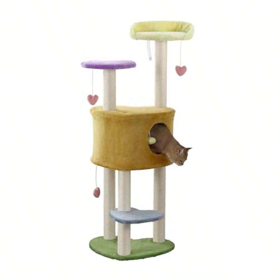CTR1002A Aisling - Árbol de Gato Moderno de 4 Niveles con Postes de rascar Perca de Siesta y Juguetes Colgantes Multicolor - como en la foto - Ver 1