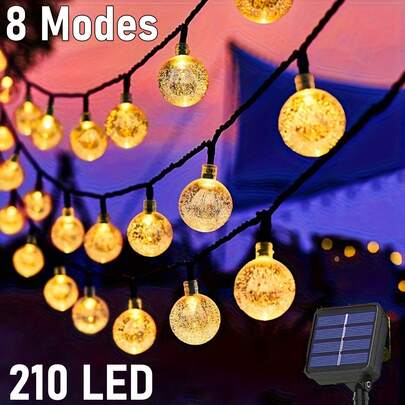 210 كرة كريستالية تعمل بالطاقة الشمسية أضواء فقاعة سلسلة، أضواء شمسية خارجية، 8 أوضاع إضاءة، مقاومة للماء خارجيًا، عمر بطارية طويل، مناسبة لحدائق الباتيو والأسوار والحفلات والزفاف وديكورات عيد الميلاد وعيد الهالوين