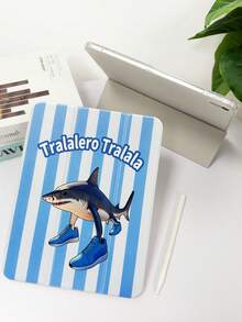 1pc Blue Striped Shark Painted Tablet Case, Suitable For IPad 10th/11th/10.2/10.5/Air4/Air5/10.9/Pro11/Air 11-In.(M2)-2024/Pro 11-In.(M4)-2024/IPad Air 11-Inch (M3) 2025/IPad (A16) 11 Inch 11th Generation 2025 Mini6/Mini7/Air1/Air2/9.7, Tab A8 10.5 Inch 2022, Minimalist/Creative/Unique/Cute/Niche Design, Built-In Pencil Slot, Tri-Fold Stand, Magnetic Sleep/Wake - Multicolor - View 5