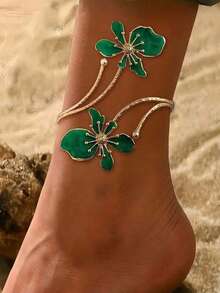 1pc Adjustable Geometric Floral Anklet - Elegant Open Anklet, Suitable For Daily Wear, Parties And Holidays, All Seasons, Party Accessory | Floral Pattern | Adjustable Anklet, Women's Daily Wear Party Jewelry Gift - Multicolor - View 10