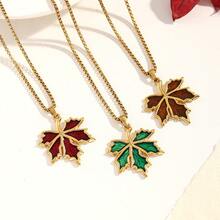 一条简约别致的304不锈钢枫叶项链，可作毛衣链佩戴，轻盈奢华，百搭日常百搭。 - 金色 - 查看 3