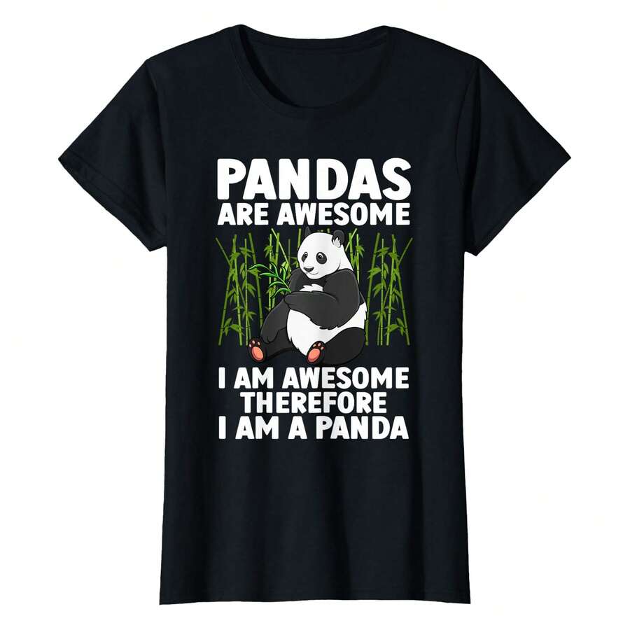 Funny Panda Art For Men Women Giant Panda Bear Panda Lovers T-Shirtbody's Natural Curves Without Clinging, Offering A Balanced Mix Of Comfort And A Polished, Slimming Silhouette For Everyday Wear. - Black - View 1