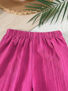 Tween-Mädchen Outfit mit ärmelloser Bluse + einfarbiger langer Hose, 2-teilig mit Rüschen, Lässig für Urlaub, Frühling/Sommer - Heißes Pink - Übersicht 5