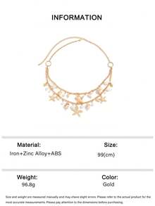 1件波西米亚风海洋元素海星贝壳仿珍珠吊坠多层腰链/身体链，时尚个性创意3D海星贝壳吊坠身体饰品，适合女性日常、度假、派对佩戴