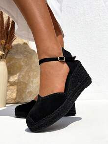 Sandalias de mujer estilo alpargatas con cuña alta y suela gruesa,estilo bohemio para primavera y verano ideales para vacaciones,playa,para uso diario trabajo - TODO NEGRA - Ver 5