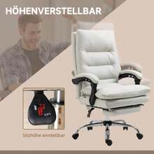 Office Chair With Massage Function, 135° Reclining Backrest, Height Adjustable, Maximum Load 120 Kg, Faux Leather, 65 X 72 X 109-117 Cm, Cream White - Light Grey - View 5