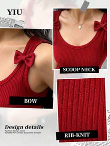 Áo hai dây nữ YIU màu đỏ, chất liệu cotton, dáng suông, có nơ trang trí, cổ tròn, phù hợp mặc hàng ngày và dự tiệc, hàng mới về, quà tặng Ngày của Mẹ. - Đỏ - Xem 3