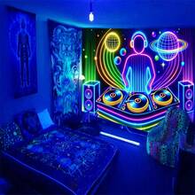 Versatile Glow-In-The-Dark DJ Neon Tapestry For Living Room, Bedroom, Game Room & Parties - Space Music Art - Multicolor - View 2