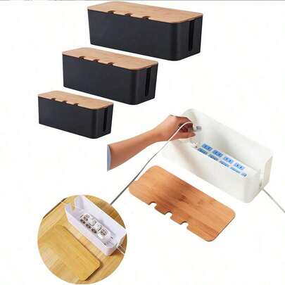 Large Cable Management Box - Wood Grain Style Cable Organizer Box For TV Cords, Computer Cables, USB Hubs And Desk Power Sockets - Made Of ABS Material, Large Cable Storage Box, Charger Organizer And Winder, Desktop Cable Management, Covered Power And Charging Cable Storage Box - Organize Wires, Data Cables And Various Cables