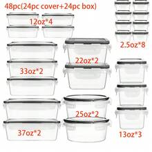 GHQ 48-Piece Set (24 Boxes + 24 Lids) With Lid-Sealed Food Storage Containers - Kitchen Storage Boxes, Transparent Meal Preparation Containers, Suitable For Leftovers, Refrigerators, And Food Cabinets - 黑色 - 查看 2