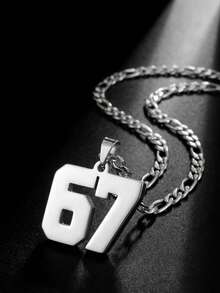 1件欧美朋克嘻哈棒球橄榄球阿拉伯数字67吊坠项链，夸张毛衣链项链，适合男孩、女孩、儿童、足球迷，时尚运动街头户外派对返校日常佩戴配饰 - 彩色 - 查看 3