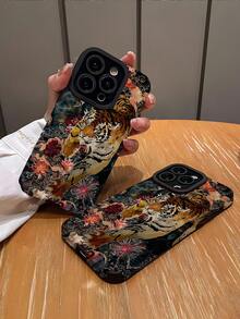 1件装 时尚复古可爱虎纹图案高端仿皮防摔防指纹防震手机壳 兼容苹果及其他型号 - 彩色 - 查看 3