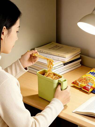 1 st. engångsnudelskål för snabbmat, värmetålig matlåda i plast, bärbar och lätt, mikrovågsugn, läckagesäker, lämplig för studenthem, slarviga personer, camping, picknick, resor, kontor, skola, utomhuspicknick, vandring